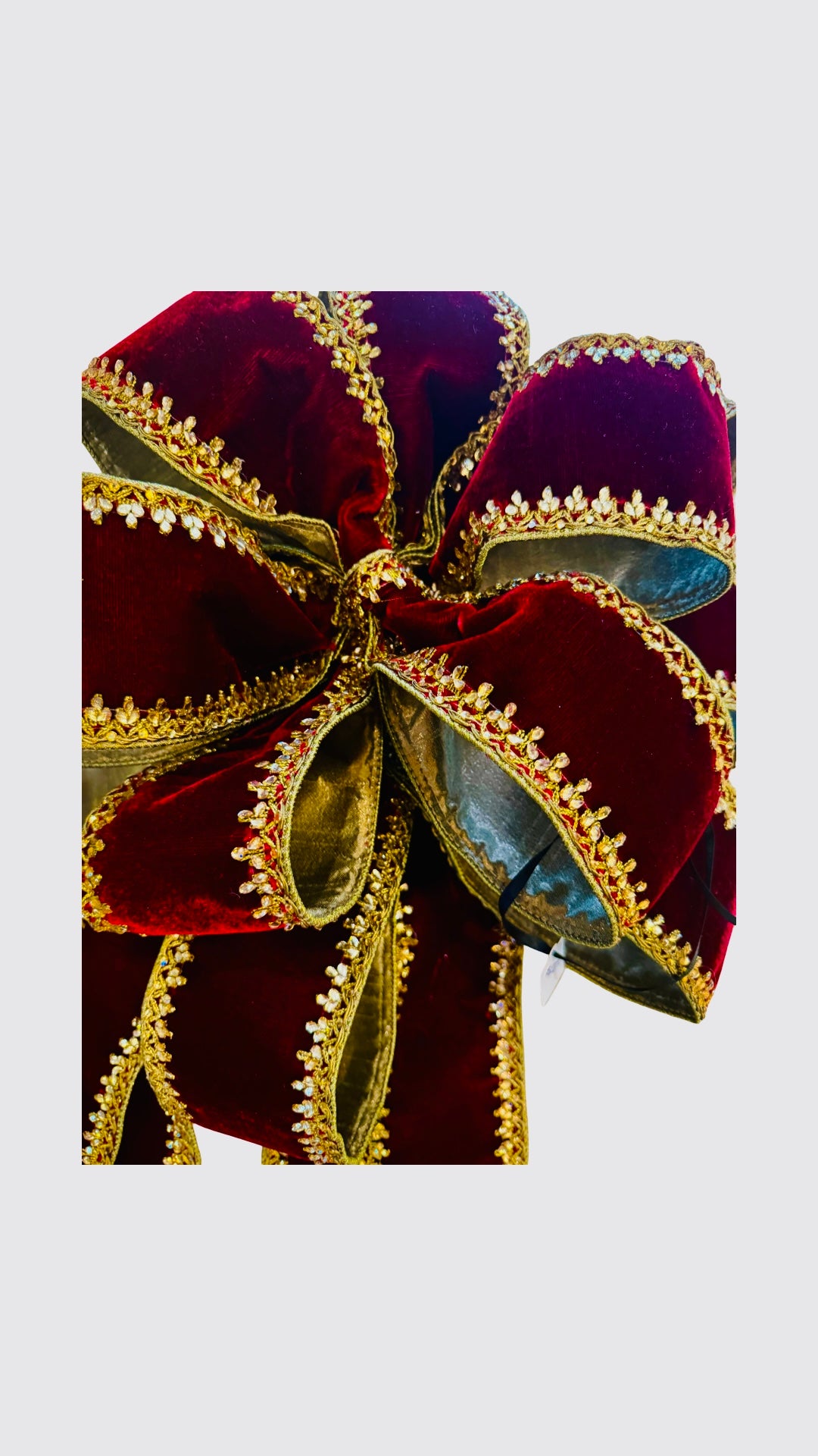 Burgundy Velet With Gold Jewel Embroidered Trim Bow