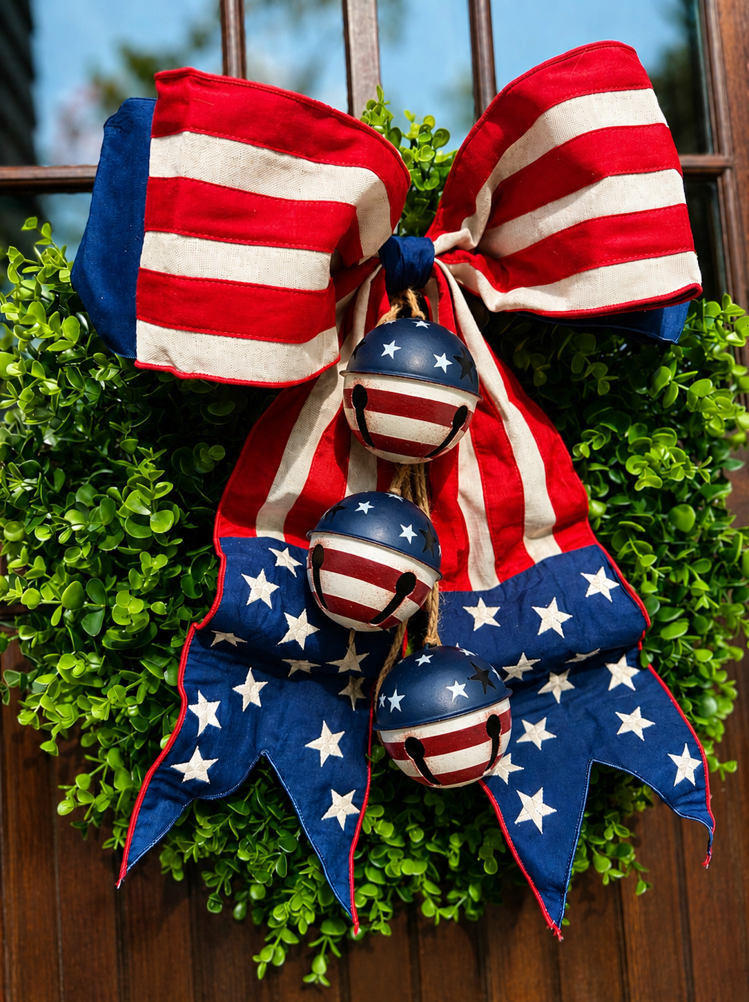 American Flag Bow & Bells- Star Tails 18”