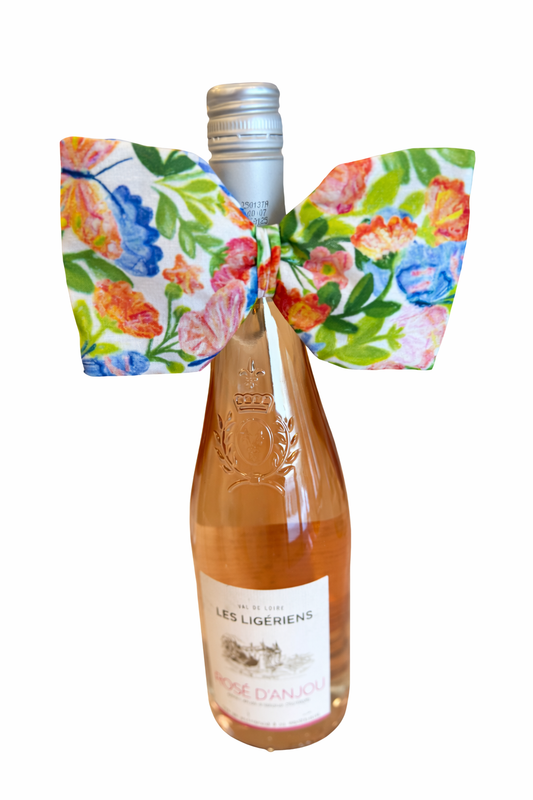 Watercolor Floral & Blue Gingham Bottle Bow