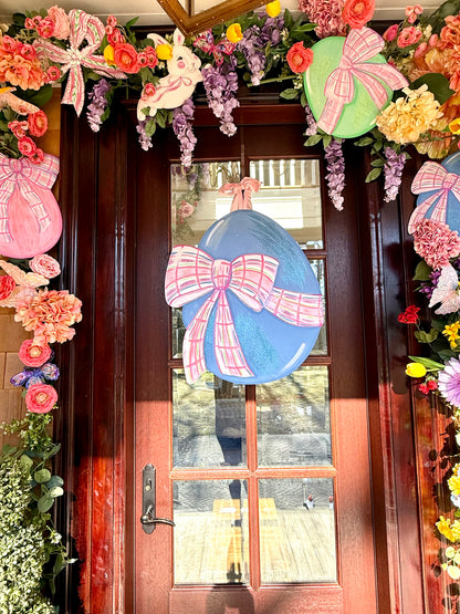 Blue Metal Hand Painted Egg Door Hanger & Centerpiece