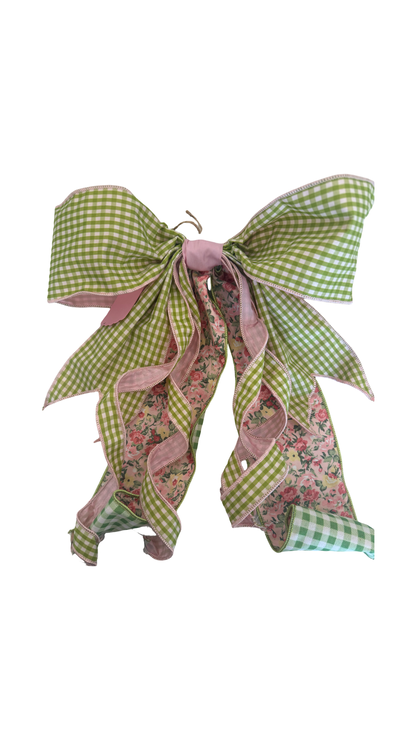 Green & Pink Gingham Bow