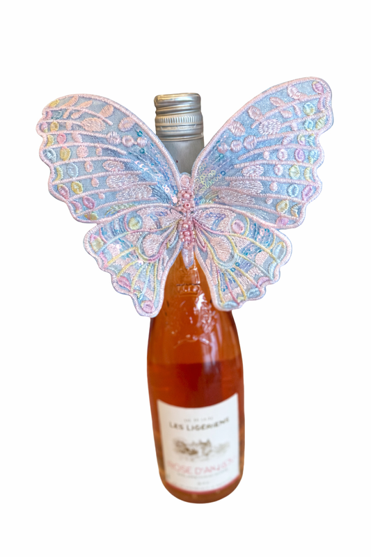 Blue Embroidered Butterfly Bottle Necklace