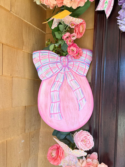 Pink Metal Hand Painted Egg Door Hanger & Centerpiece