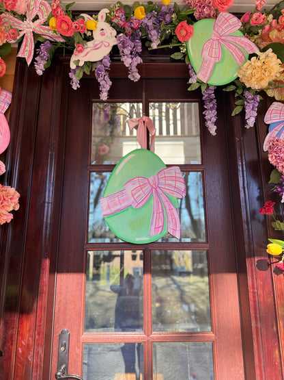 Green Metal Hand Painted Egg Door Hanger & Centerpiece
