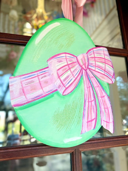 Green Metal Hand Painted Egg Door Hanger & Centerpiece
