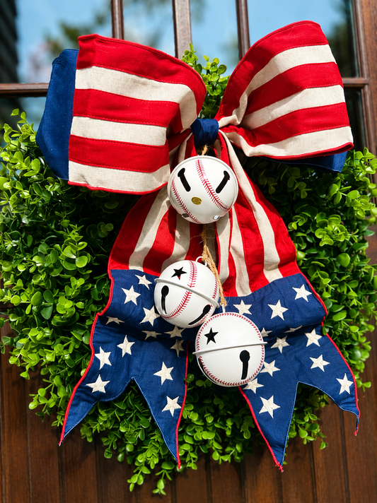 Baseball American Flag Bow- Star Tails 18”