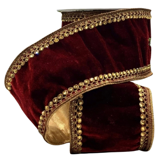 Burgundy Velet With Gold Jewel Embroidered Trim
