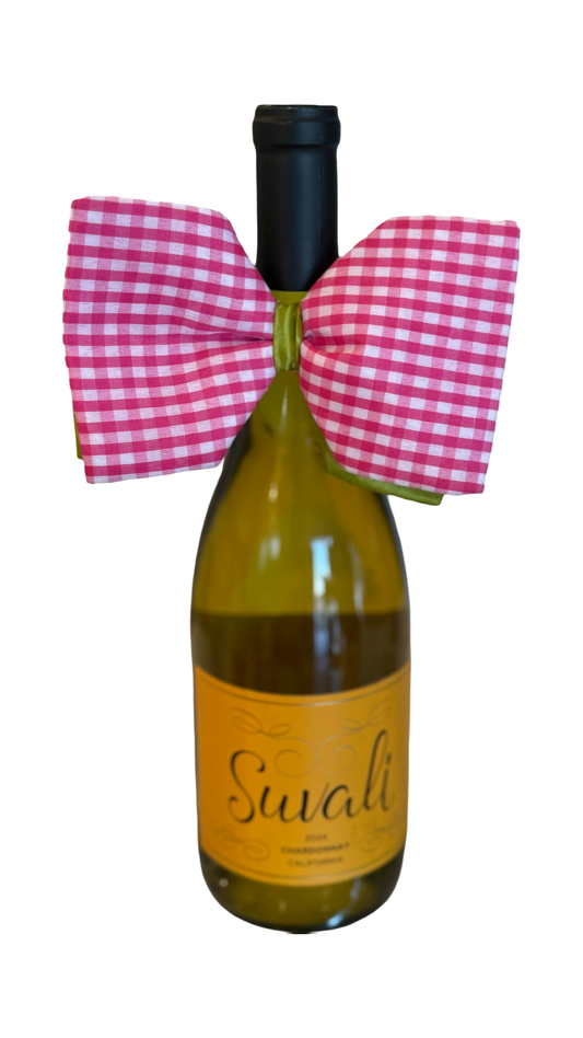 Pink Gingham / Green Bottle Bow
