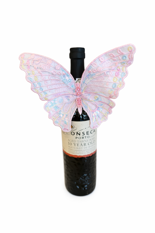 Pink Embroidered Butterfly Bottle Necklace
