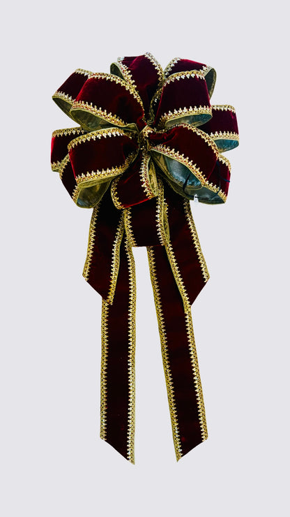 Burgundy Velet With Gold Jewel Embroidered Trim Bow
