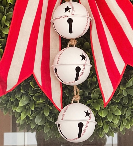 American Flag & Baseball Bells Bow 18”