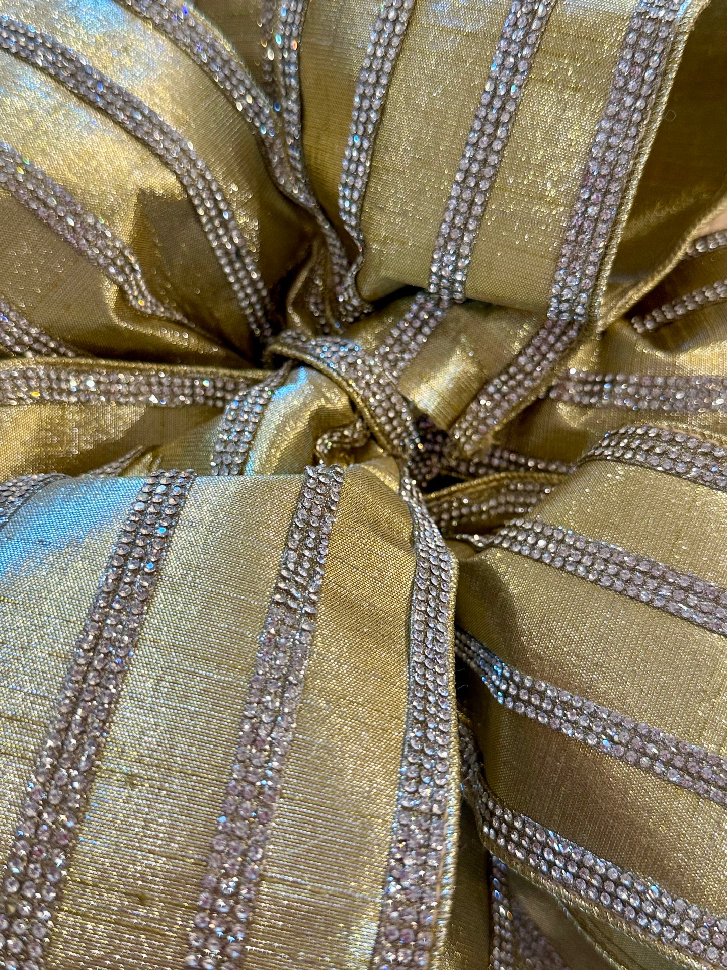 Gold Metallic Dupion Ribbon With Crystal Stripes