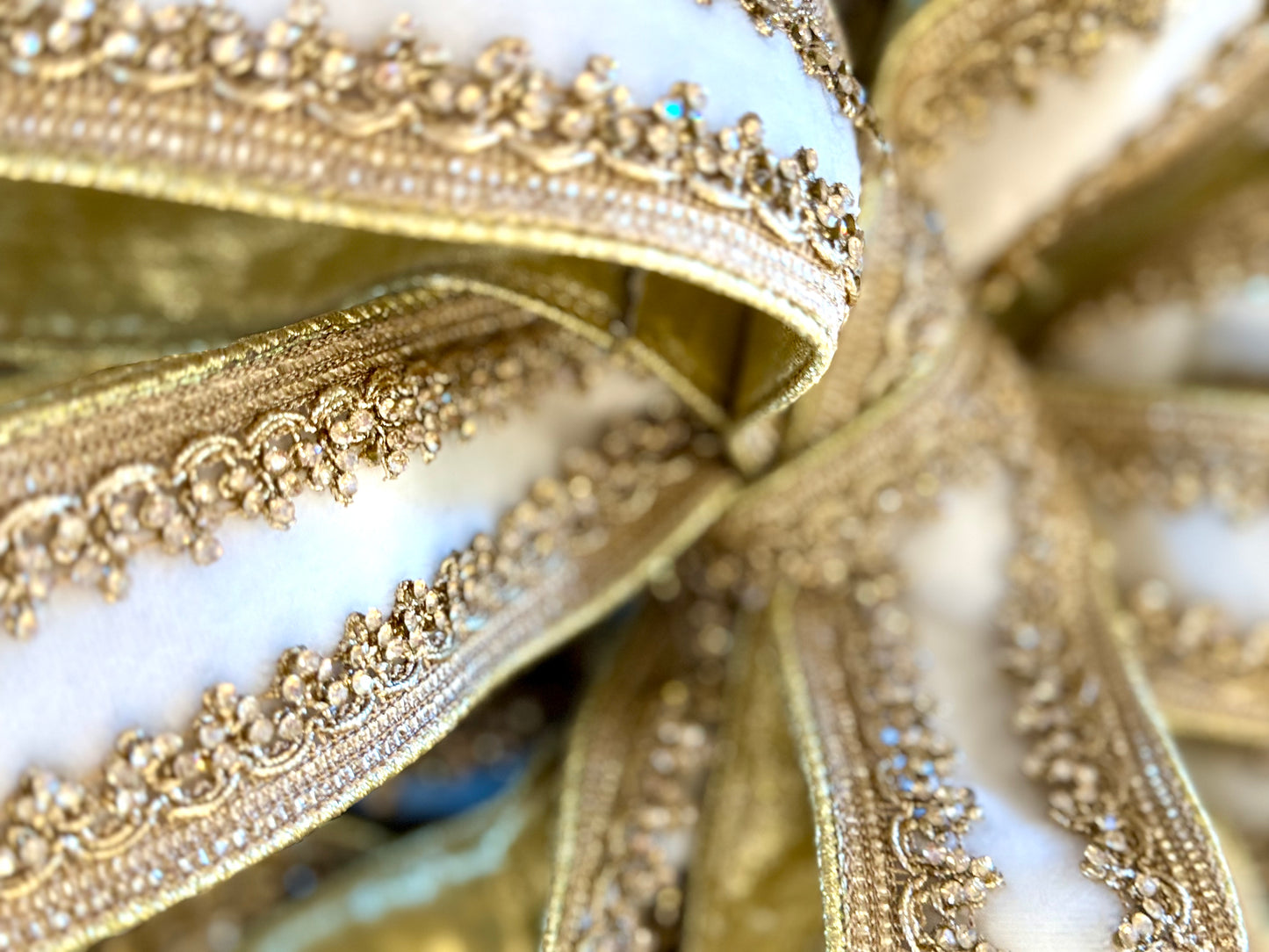 Demi White Velvet With Gold Crystal Royal Trim