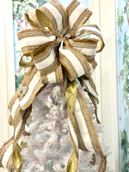 Lux White Velvet Gold Fringe Jewel Trim