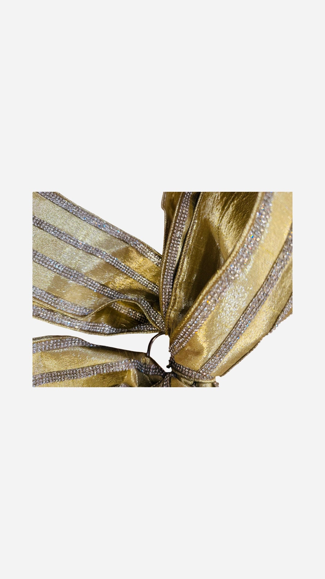 Gold Metallic Dupion Ribbon With Crystal Stripes