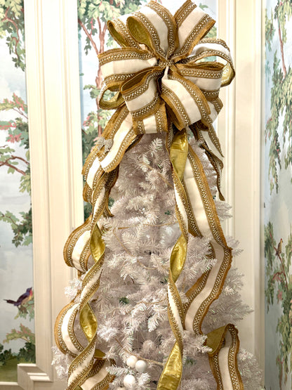 Lux White Velvet Gold Fringe Jewel Trim