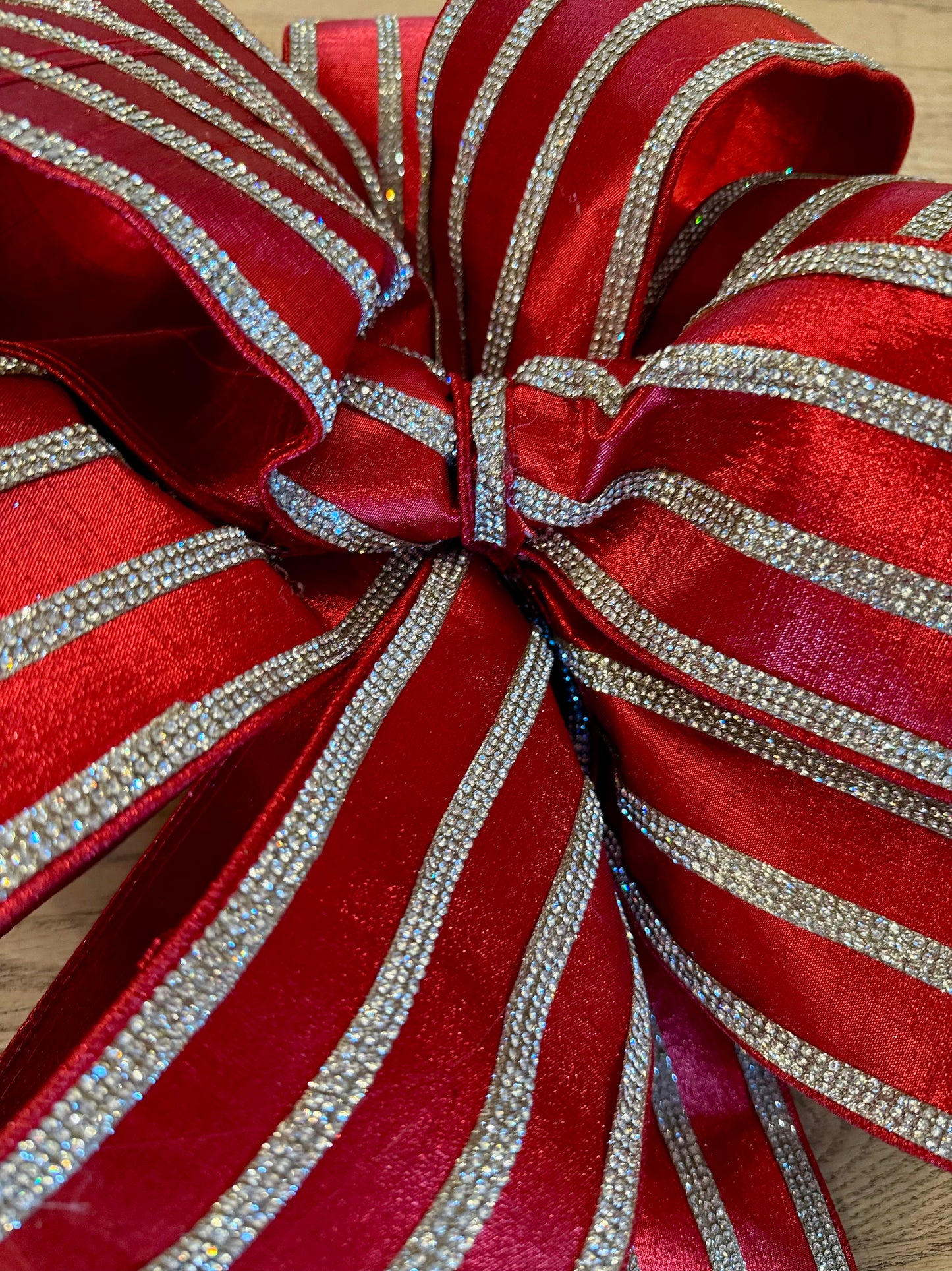 Red Metallic Dupion With Crystal Stripe