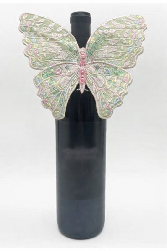 Green Embroidered Butterfly Bottle Necklace