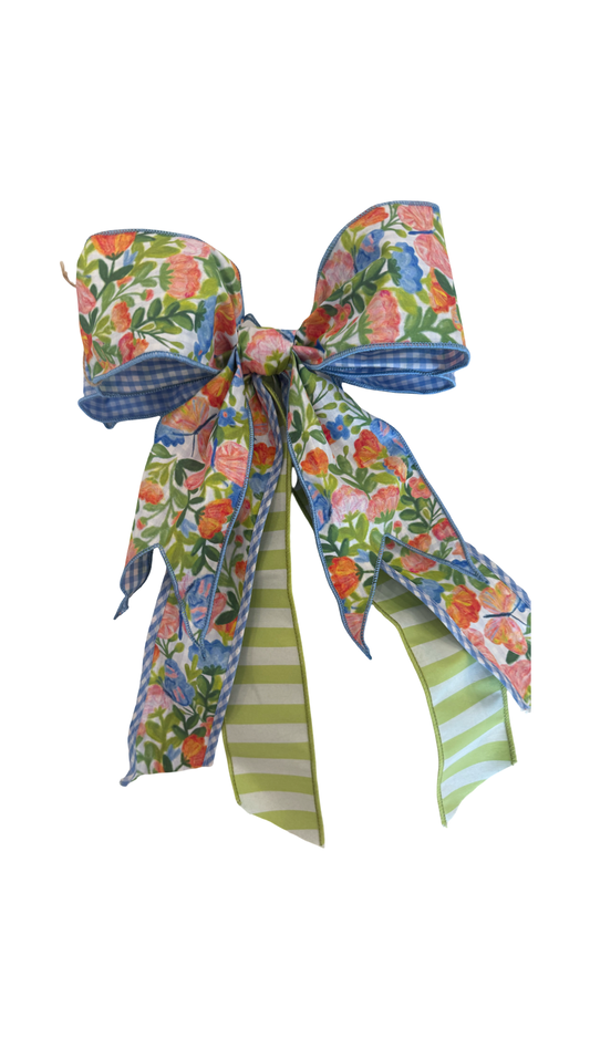 Blue Watercolor Flowers & Blue Gingham Bow