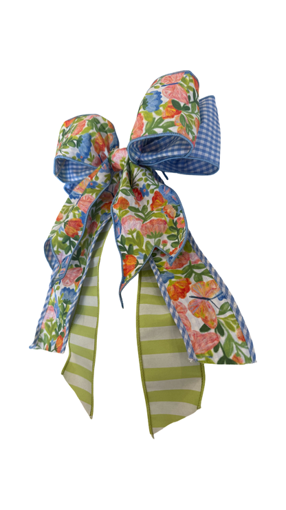 Blue Watercolor Flowers & Blue Gingham Bow