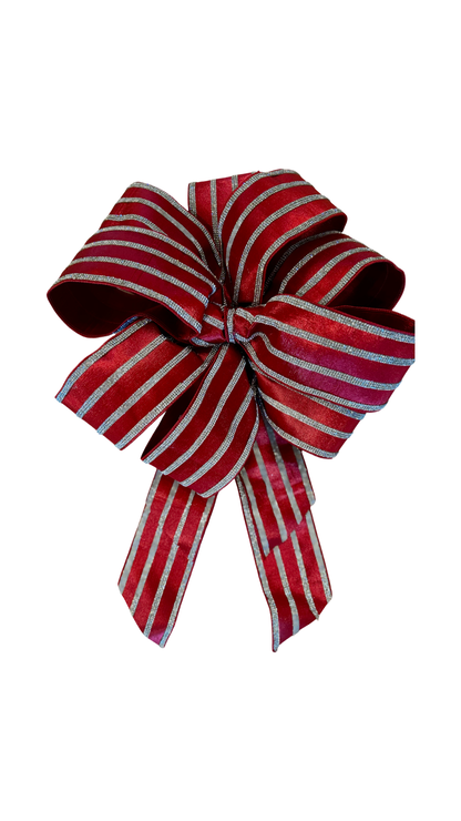 Red Metallic Dupion With Crystal Stripe