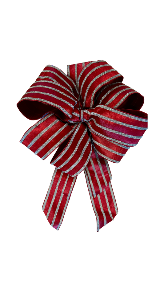 Red Metallic Dupion With Crystal Stripe