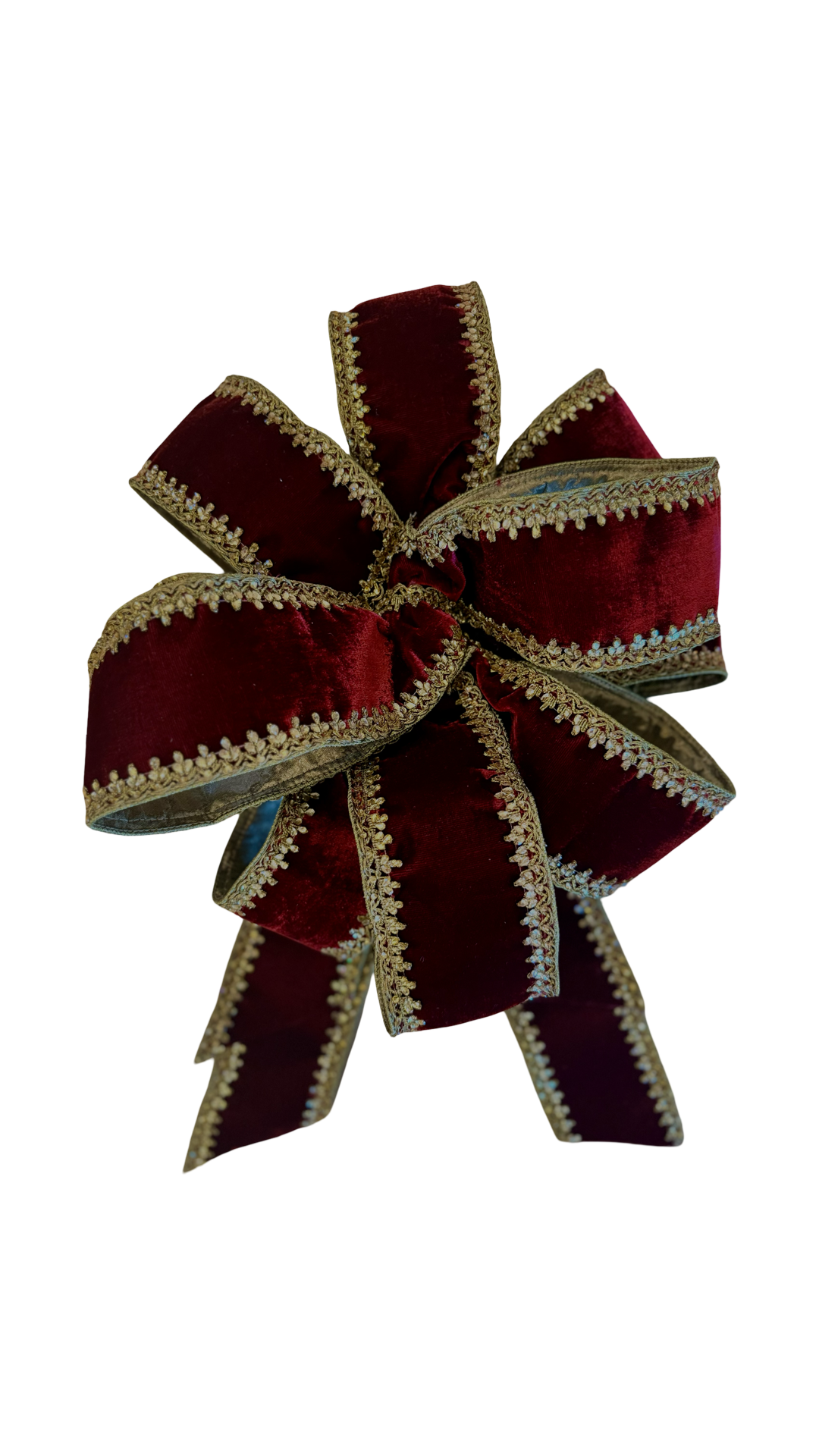 Burgundy Velet With Gold Jewel Embroidered Trim Bow
