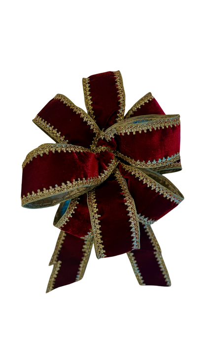 Burgundy Velet With Gold Jewel Embroidered Trim Bow