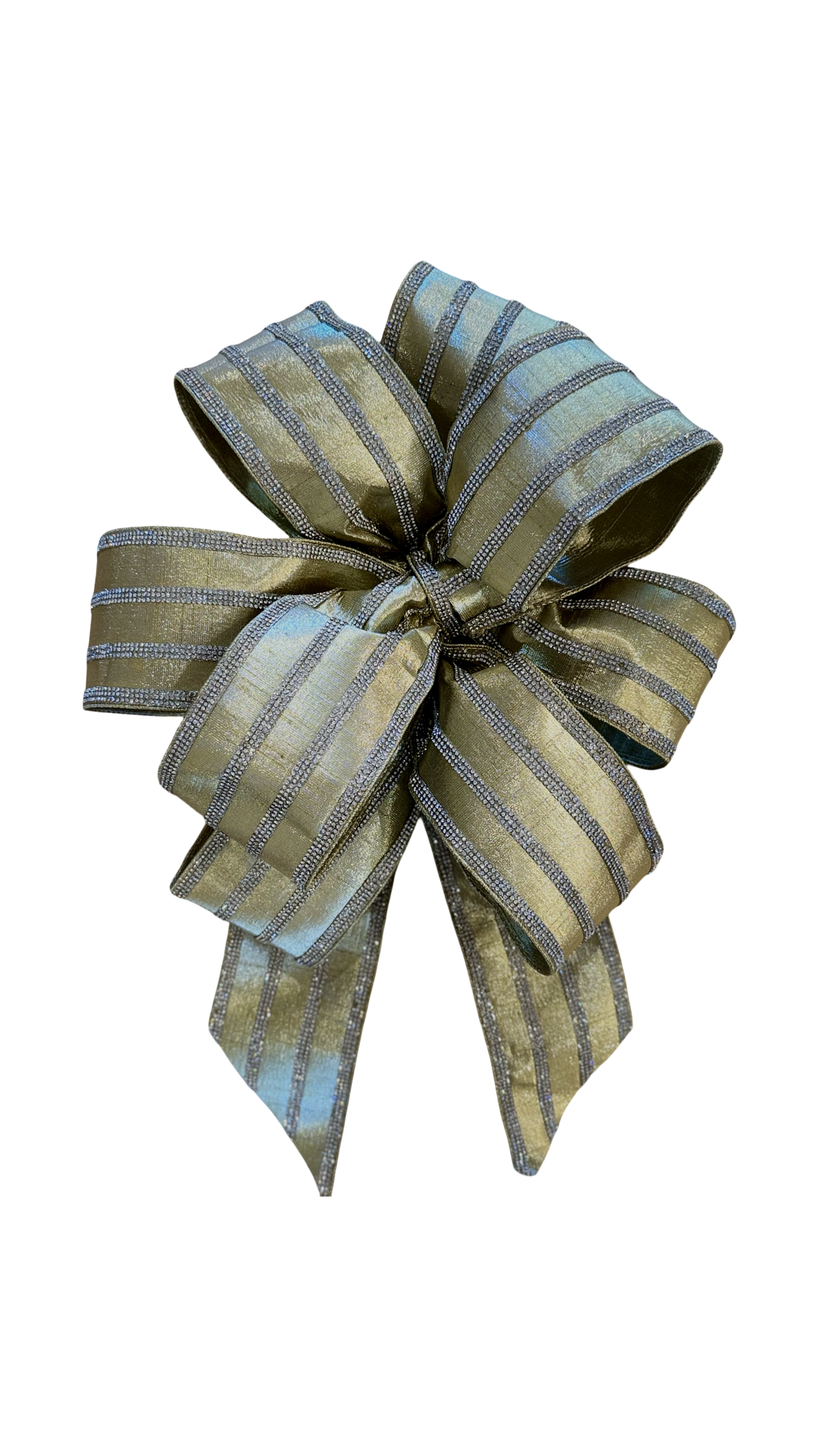 Gold Metallic Dupion Ribbon With Crystal Stripes