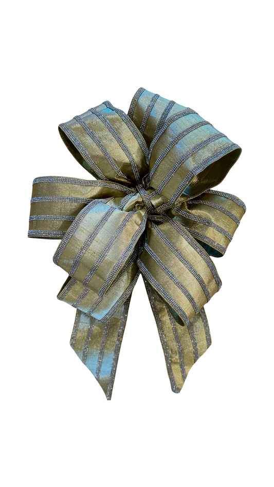 Gold Metallic Dupion Ribbon With Crystal Stripes