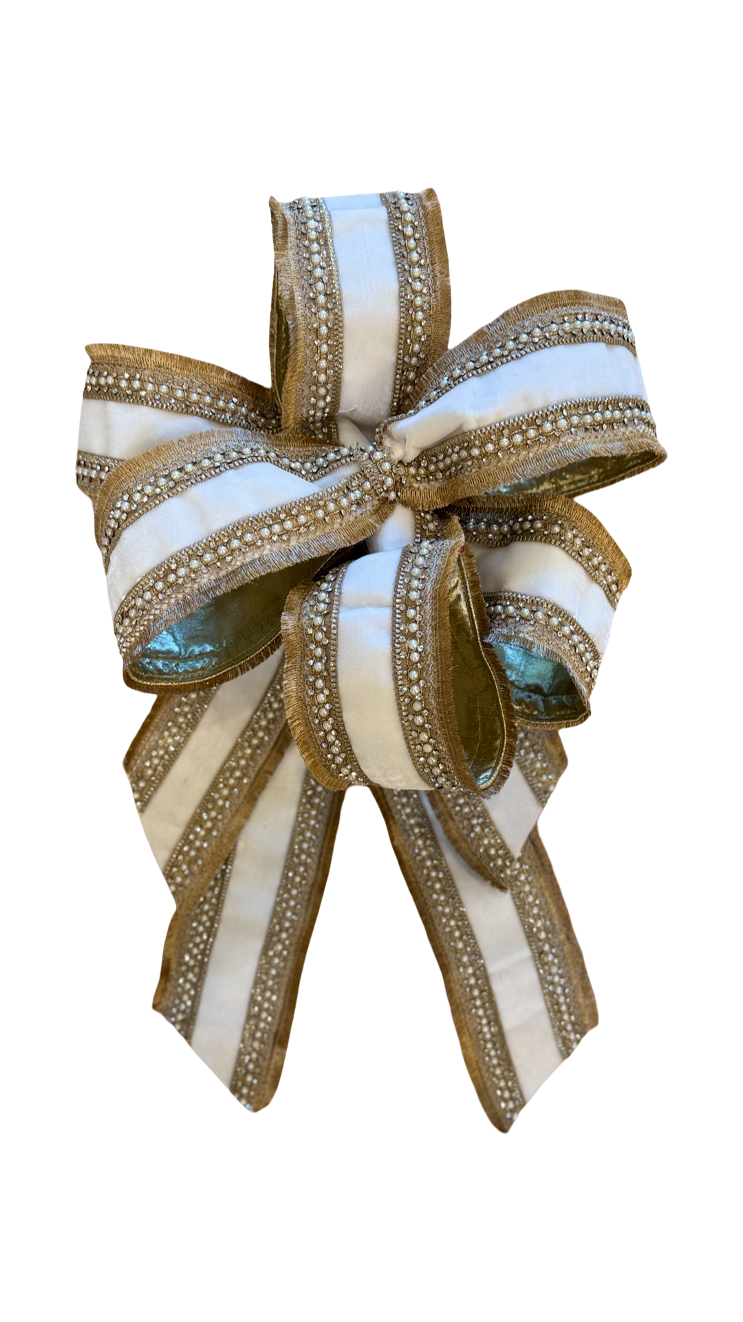 Lux White Velvet Gold Fringe Jewel Trim