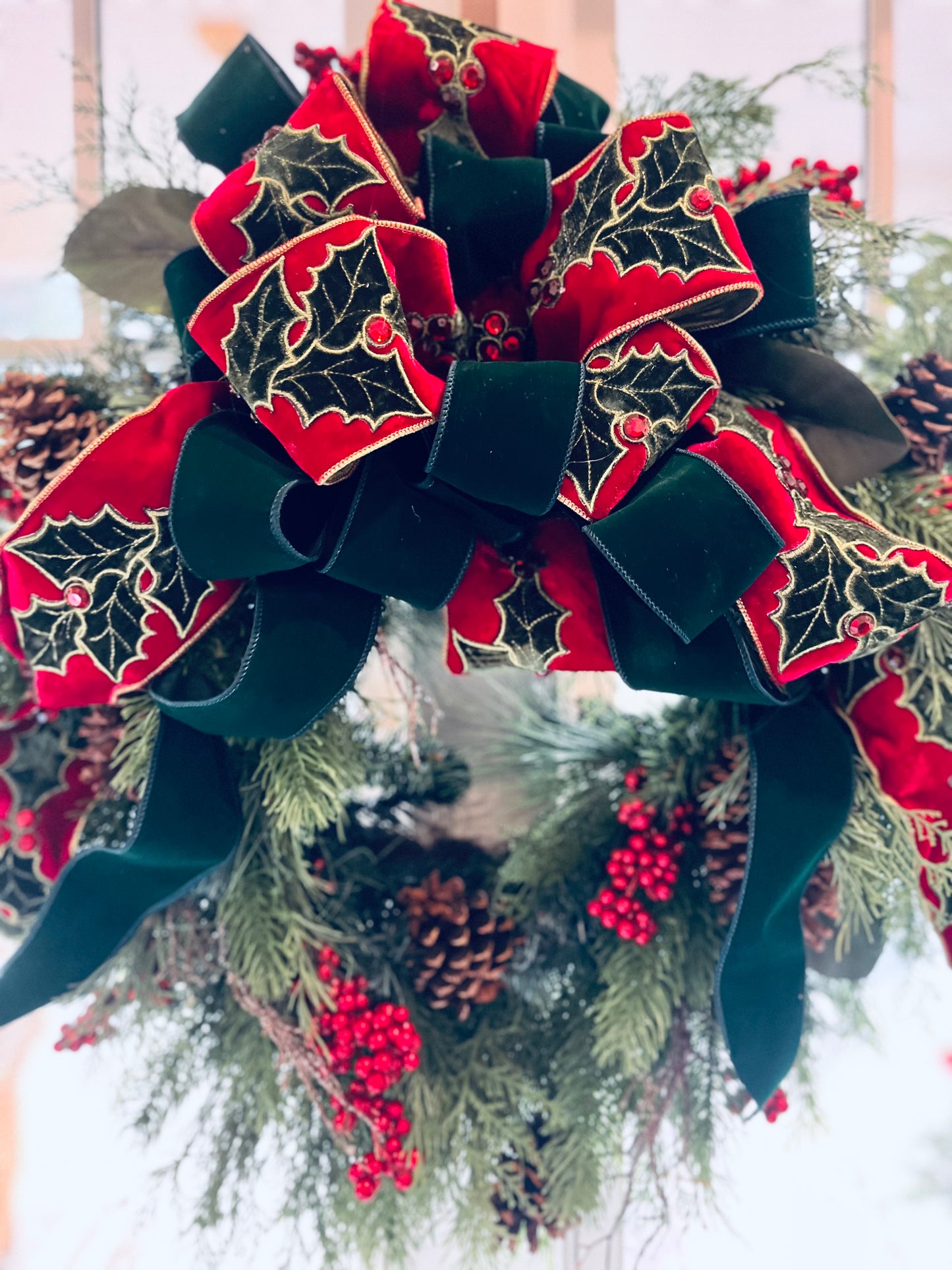 Embroidered Holly Jewel Berry Ribbon/Wreath