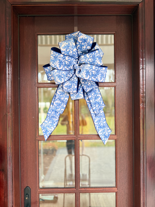 Blue Floral Bow for Front Door or Wreath