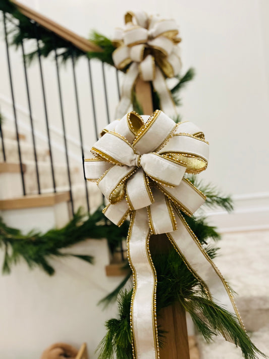 White Velvet With Gold Crystal Royal Trim