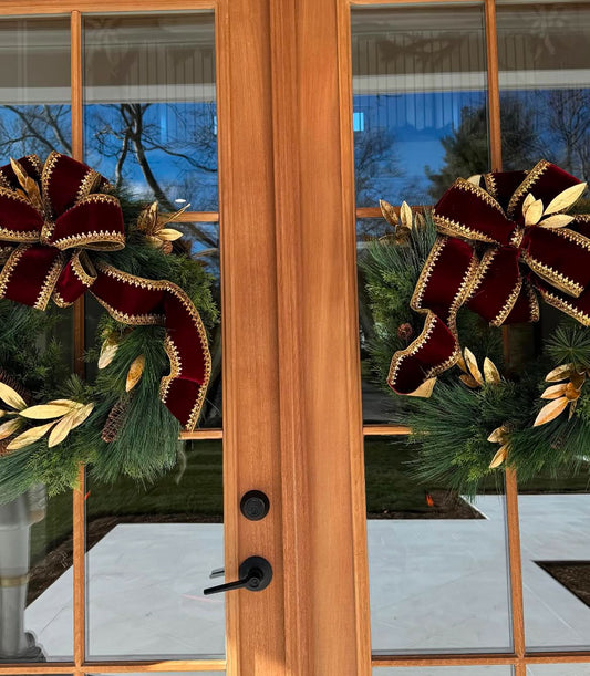 Burgundy Velet With Gold Jewel Embroidered Trim Bow
