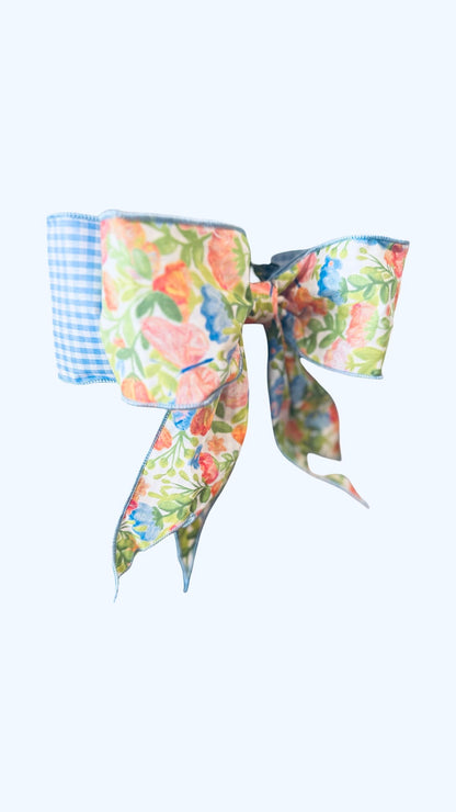 Blue Watercolor Flowers & Blue Gingham Bow