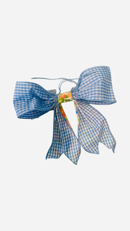 Blue Watercolor Flowers & Blue Gingham Bow