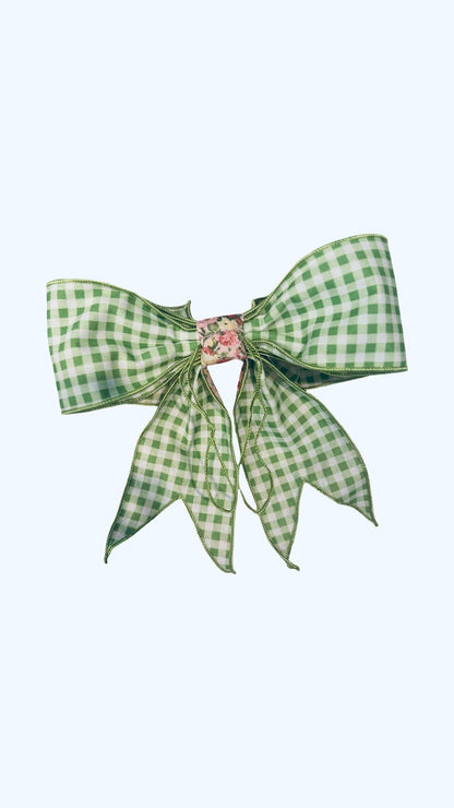 Watercolor Flowers & Green Gingham Bow