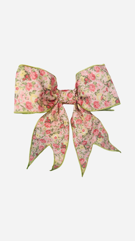 Watercolor Flowers & Green Gingham Bow