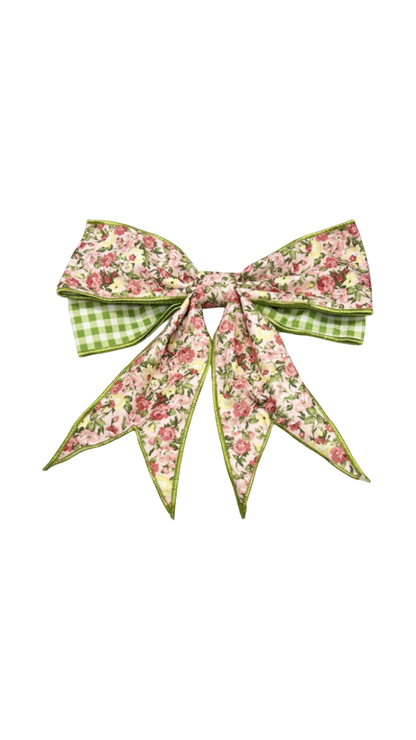 Watercolor Flowers & Green Gingham Bow