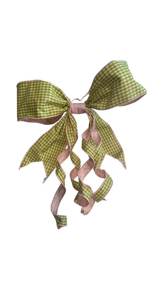 Green & Pink Gingham Bow