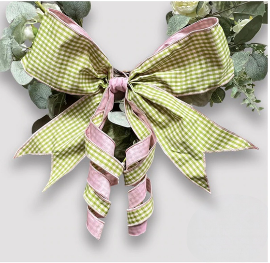 Green & Pink Gingham Bow