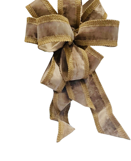 Taupe Velvet With Gold Trim Bow